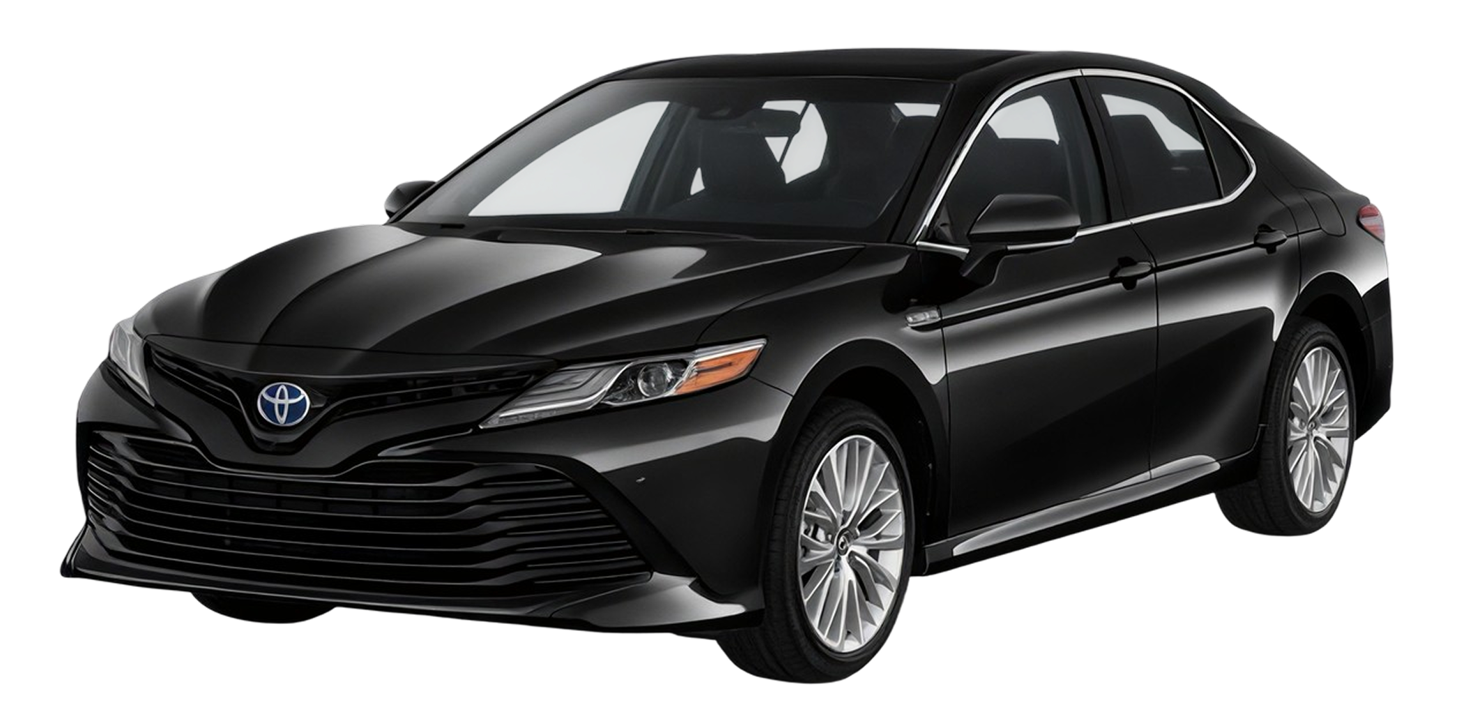 Black 2019 parked in front of a white background