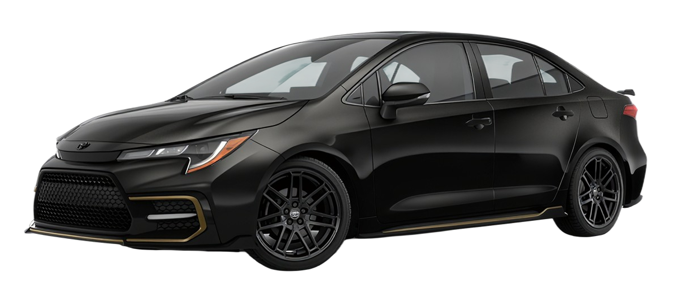 Black 2020 hatchback with a gold trim, set against a white background
